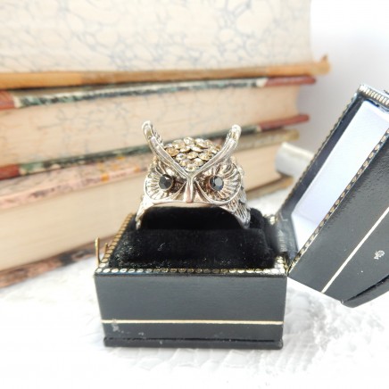 Photo of Vintage Crystal Owl Ring Costume Ring