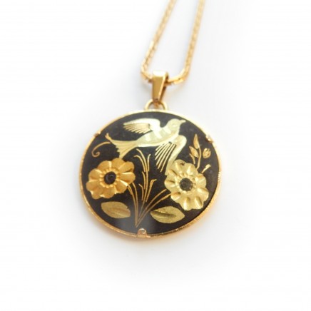Photo of Vintage Damascene Gold Bird Necklace Pendant & Chain