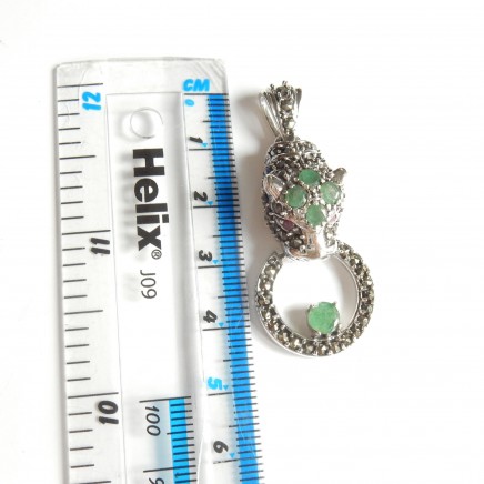 Photo of Vintage Emerald & Ruby Panthere Cat Pendant Sterling Silver
