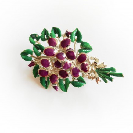 Photo of Vintage Exquisite Purple Enamel Flower Bouquet Pin Brooch