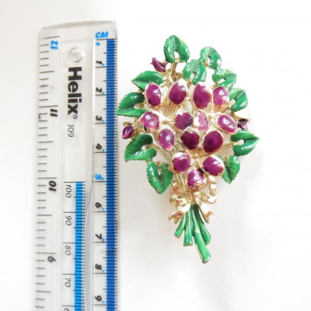 Photo of Vintage Exquisite Purple Enamel Flower Bouquet Pin Brooch