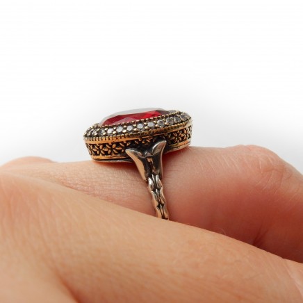 Photo of Vintage Filigree Vermeil Red Chalcedony Ring Sterling Silver