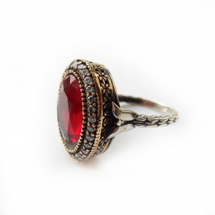 Photo of Vintage Filigree Vermeil Red Chalcedony Ring Sterling Silver
