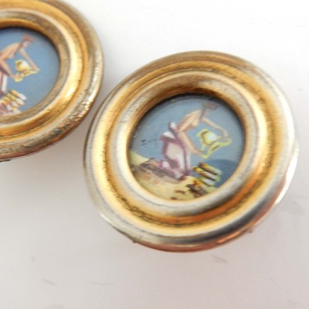 Photo of Vintage French Hand Painted Brass Clip on Earrings Signed