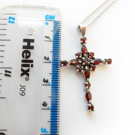 Photo of Vintage Garnet Crucifix Cross Pendant & Sterling Silver Chain