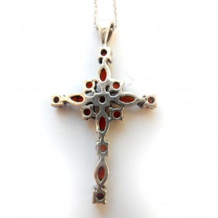 Photo of Vintage Garnet Crucifix Cross Pendant & Sterling Silver Chain
