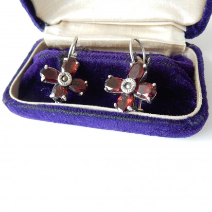 Photo of Vintage Garnet Flower Earrings Solid Silver