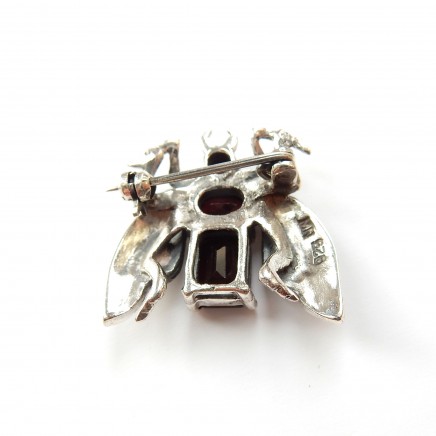 Photo of Vintage Garnet Marcasite Insect Bug Brooch Sterling Silver January Birthstone