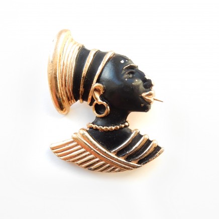 Photo of Vintage Gold African Tribal Lady Brooch Pin