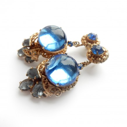 Photo of Vintage Gold Filigree Moonstone Blue Earrings