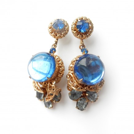 Photo of Vintage Gold Filigree Moonstone Blue Earrings