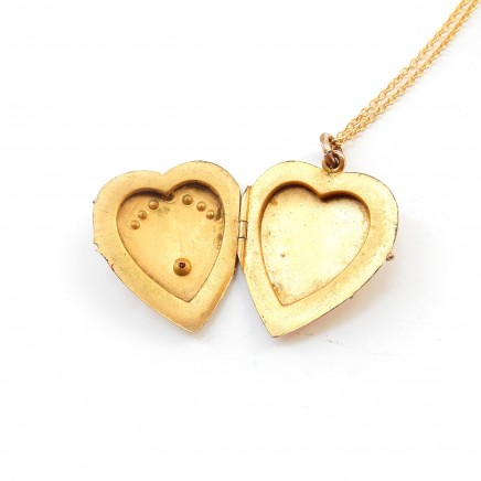 Photo of Vintage Gold Filled Ruby Paste Heart Locket Necklace Gold Photo Locket Pendant