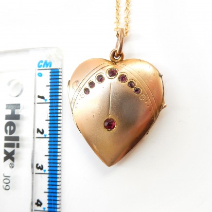 Photo of Vintage Gold Filled Ruby Paste Heart Locket Necklace Gold Photo Locket Pendant