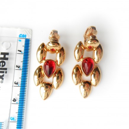 Photo of Vintage Gold Garnet Red Clip on Earrings