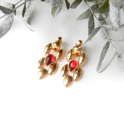 Photo of Vintage Gold Garnet Red Clip on Earrings