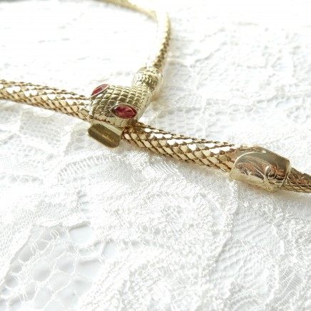 Photo of Vintage Gold Mesh Snake Serpent Necklace Pink Rhinestone 1980s Costume Jewelery
