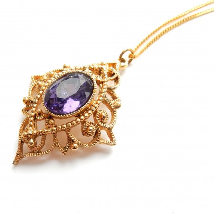 Photo of Vintage Gold Purple Paste Pendant & Goldplated Chain Gift