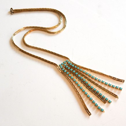 Photo of Vintage Gold Turquoise Necklace Long Chain