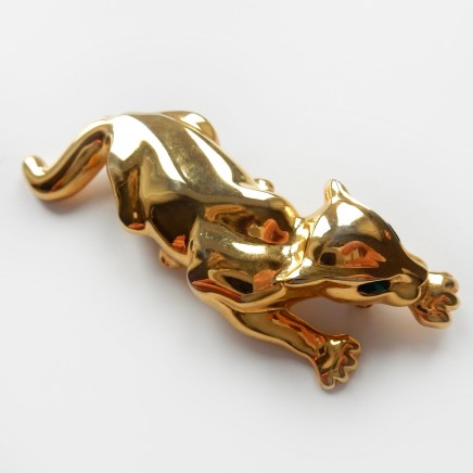 Photo of Vintage Gold Wild Cat Panther Brooch Green Eyes
