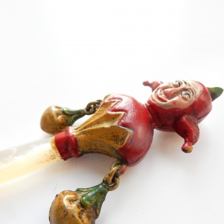 Photo of Vintage Hand Painted Brass Punch & Judy Pearl Baby Rattle