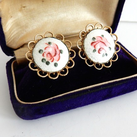 Photo of Vintage Hand Painted Enamel Coro Clip on Earrings Signed
