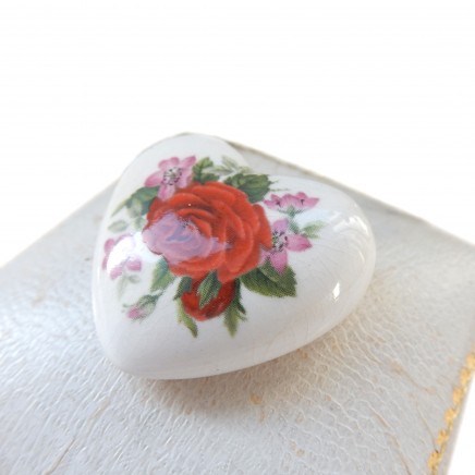 Photo of Vintage Hand Painted Porcelain Rose Heart Pendant