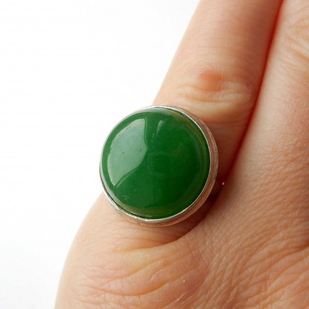 Photo of Vintage Jade Cabouchon Ring Solid Silver Size 6.5
