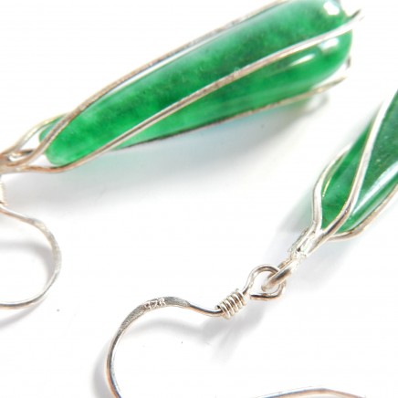 Photo of Vintage Jade Earrings Pendant Jewelery Set Sterling Silver