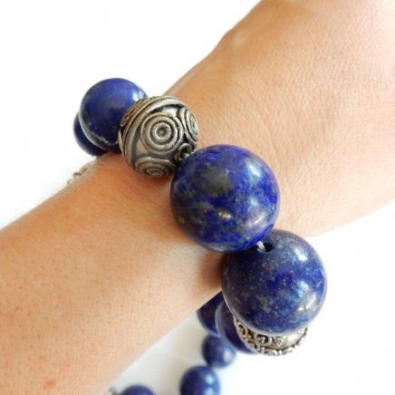 Photo of Vintage Lapis Lapis Lazuli Beaded Necklace Bracelet