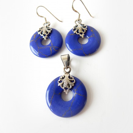Photo of Vintage Lapis Lazuli Earrings Pendant Jewelry Set Solid Silver