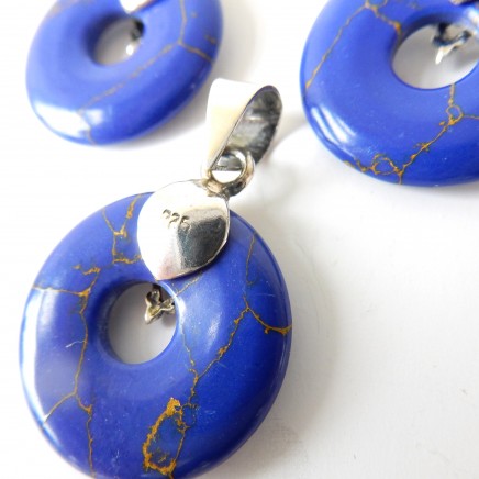 Photo of Vintage Lapis Lazuli Earrings Pendant Jewelry Set Solid Silver