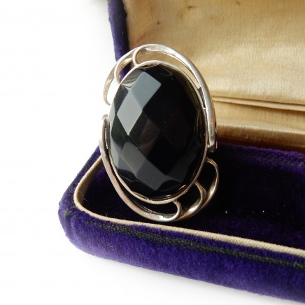 Photo of Vintage Large Onyx Gemstone Ring Sterling Silver Cocktail Ring