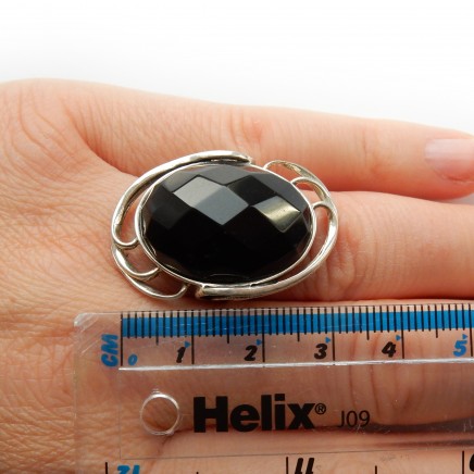 Photo of Vintage Large Onyx Gemstone Ring Sterling Silver Cocktail Ring