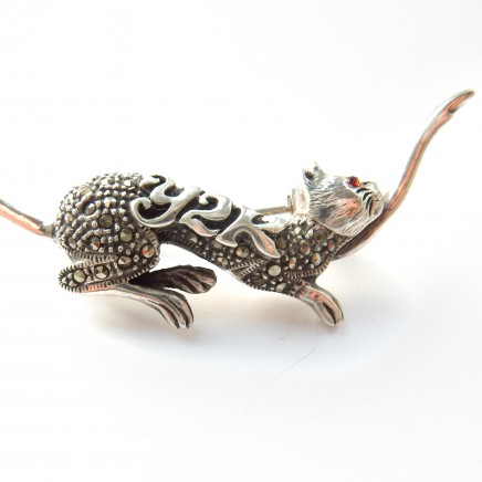 Photo of Vintage Marcasite Cat Brooch Sterling Silver Cat Jewelery