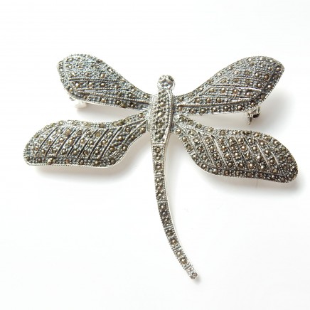 Photo of Vintage Marcasite Dragonfly Brooch Sterling Silver Insect Jewelery