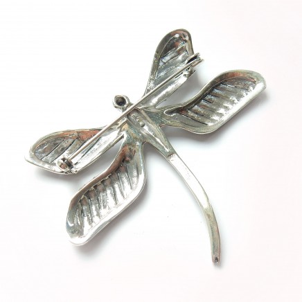 Photo of Vintage Marcasite Dragonfly Brooch Sterling Silver Insect Jewelery