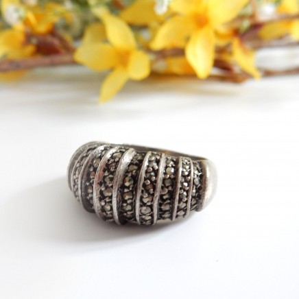 Photo of Vintage Marcasite Ring Sterling Silver Band Ring Size 9.5