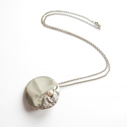 Photo of Vintage Modernist Arts Crafts Pearl Pendant Necklace Sterling Silver