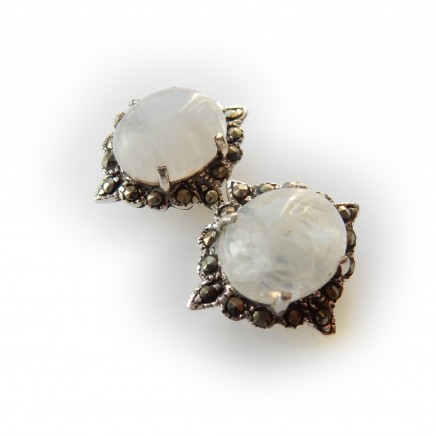 Photo of Vintage Moonstone Marcasite Earrings Sterling Silver