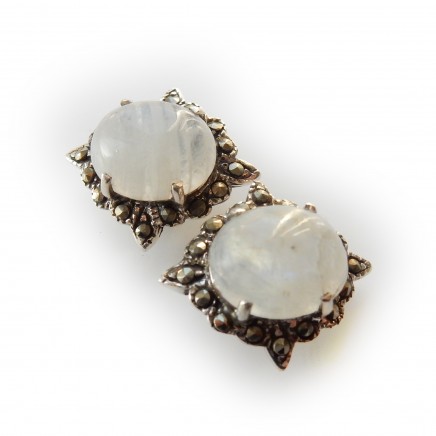 Photo of Vintage Moonstone Marcasite Earrings Sterling Silver