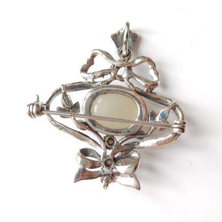 Photo of Vintage Moonstone Marcasite Pearl Pendant Solid Silver