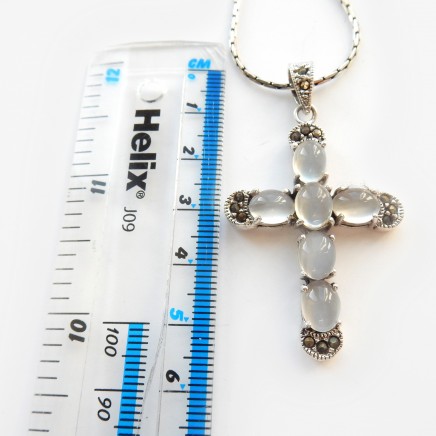 Photo of Vintage Moonstone Sterling Silver Cross Necklace