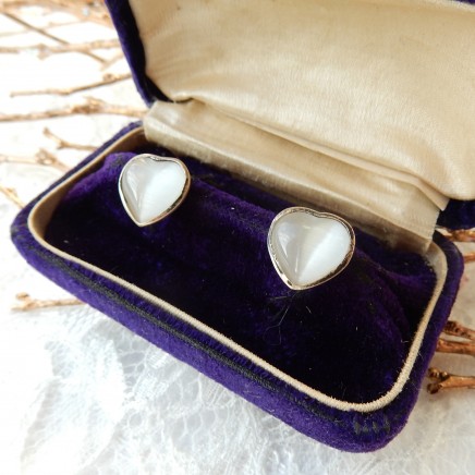 Photo of Vintage Moonstone Sterling Silver Heart Earrings