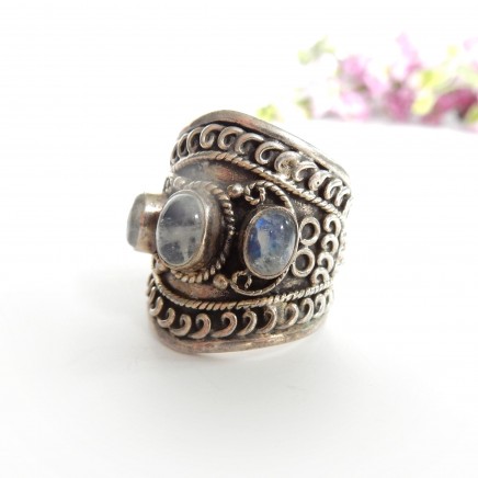 Photo of Vintage Moonstone Tribal Ring Sterling Silver Large Size Adjustable June