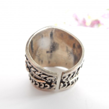 Photo of Vintage Moonstone Tribal Ring Sterling Silver Large Size Adjustable June
