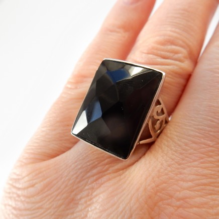Photo of Vintage Onyx Filigree Ring Sterling Silver