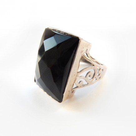 Photo of Vintage Onyx Filigree Ring Sterling Silver