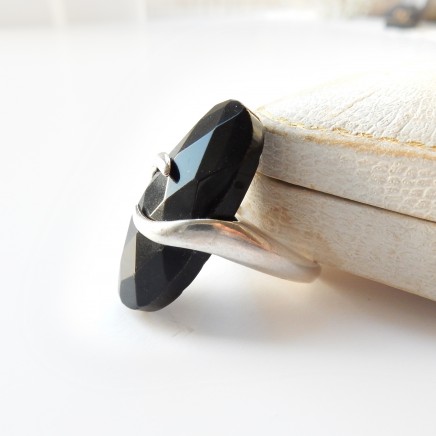 Photo of Vintage Onyx Victorian Revival Ring Sterling Silver