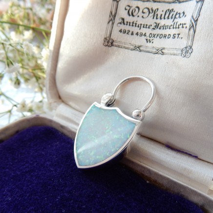 Photo of Vintage Opal Solid Silver Padlock Clasp Pendant Charm