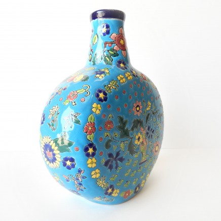 Photo of Vintage Oriental Blue Crackle Glazed Ceramic Vase
